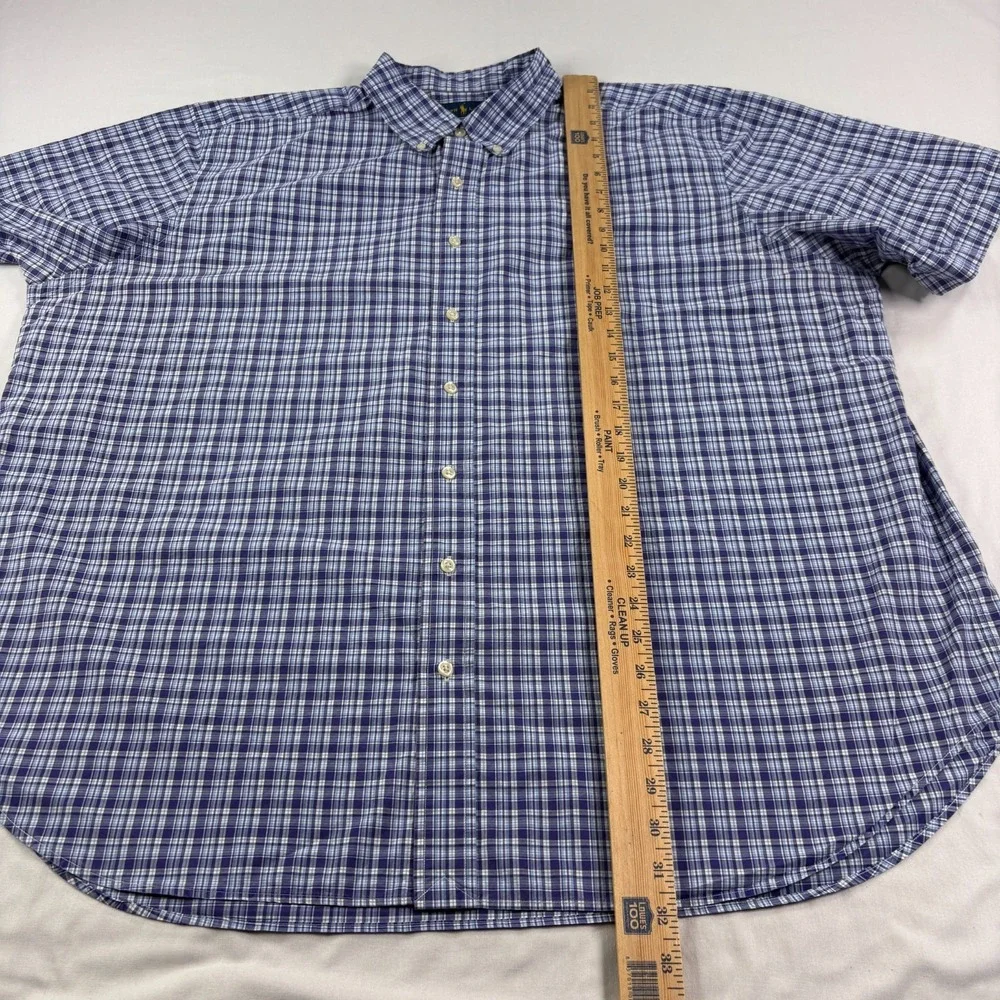 Polo Ralph Lauren Shirt Mens 2XB Big Blue Purple Plaid Button Up Short Sleeve